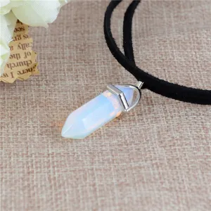 New Style Double Layer Black Velvet Chokers Fashion Punk Geometric Opal Pendants Necklaces For Women Boho Party Jewelry Gift
