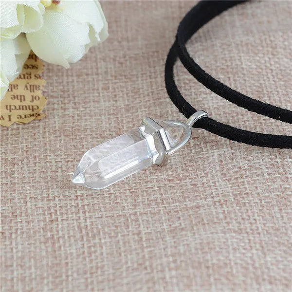 New Style Double Layer Black Velvet Chokers Fashion Punk Geometric Opal Pendants Necklaces For Women Boho Party Jewelry Gift