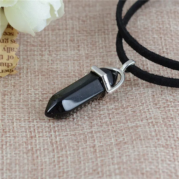 New Style Double Layer Black Velvet Chokers Fashion Punk Geometric Opal Pendants Necklaces For Women Boho Party Jewelry Gift
