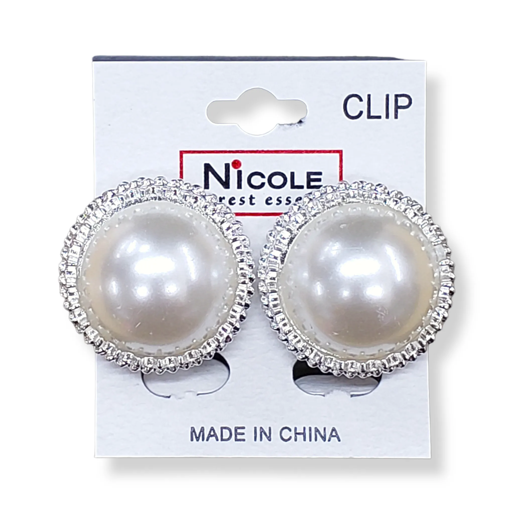 Nicole Clip-On Pearl Crown Earrings (Silver)