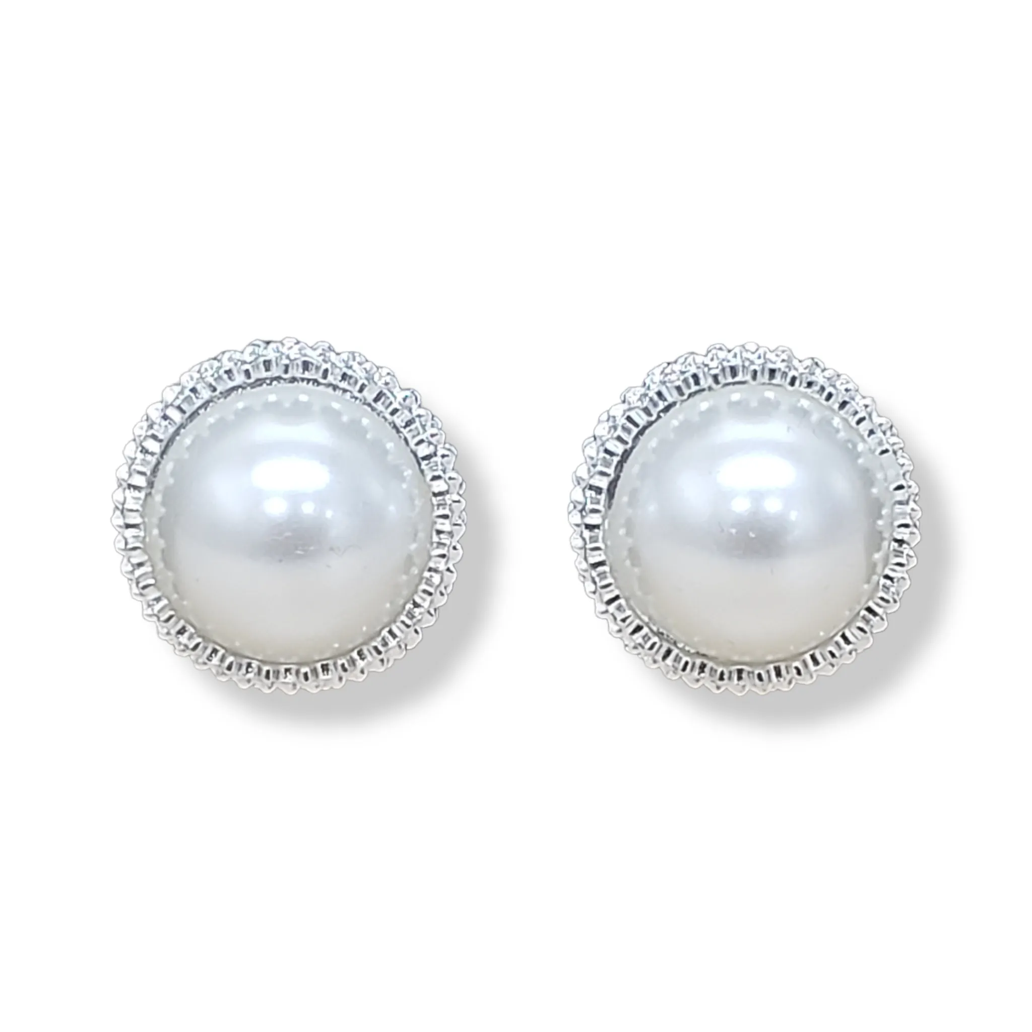 Nicole Clip-On Pearl Crown Earrings (Silver)