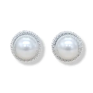 Nicole Clip-On Pearl Crown Earrings (Silver)