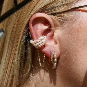 No-pierce magnetic cuff earring with triple layer pearls and dangle gold chain 250-05 | Erika Williner Designs - Pearl Magnet Cuff