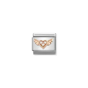 Nomination Composable Link Heart With Wings, Cubic Zirconia, 9K Rose Gold
