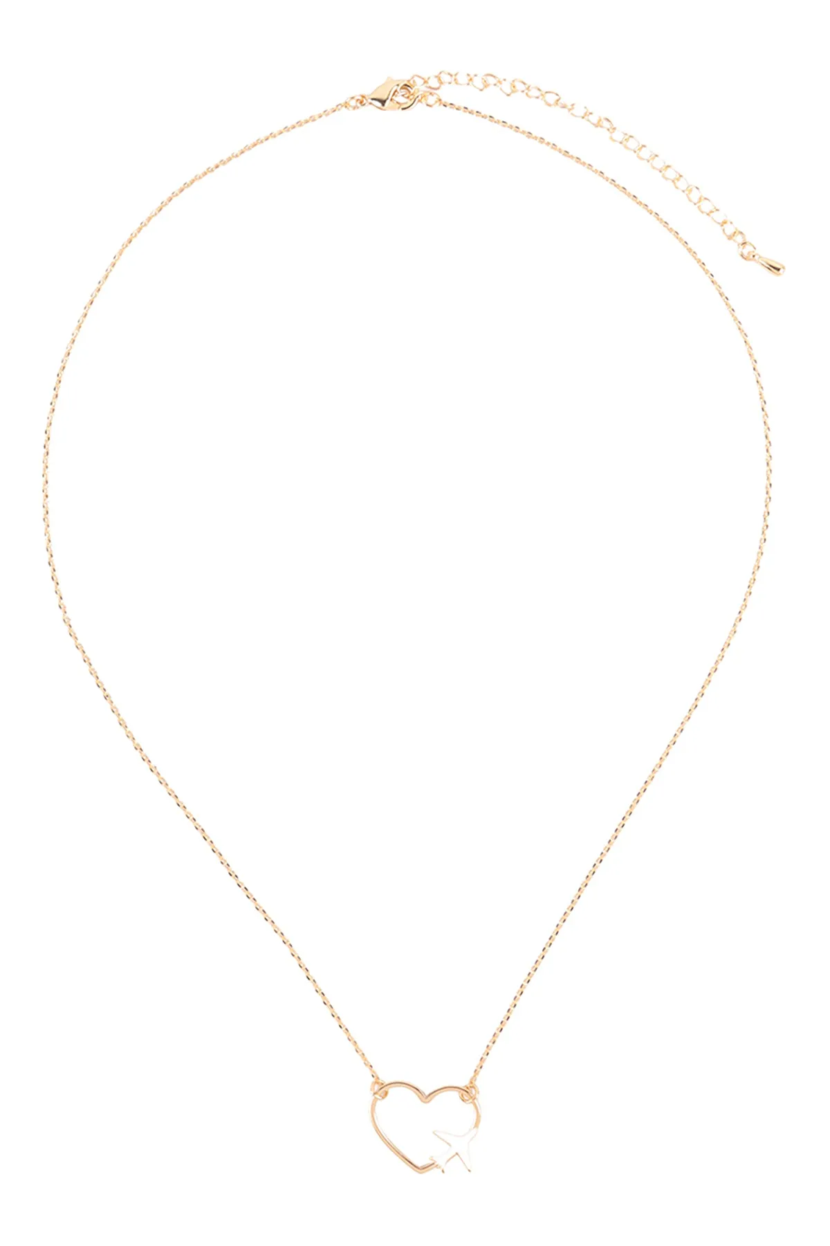 OPEN HEART W/ AIRPLANE ACCENT COLOR PENDANT BRASS NECKLACE