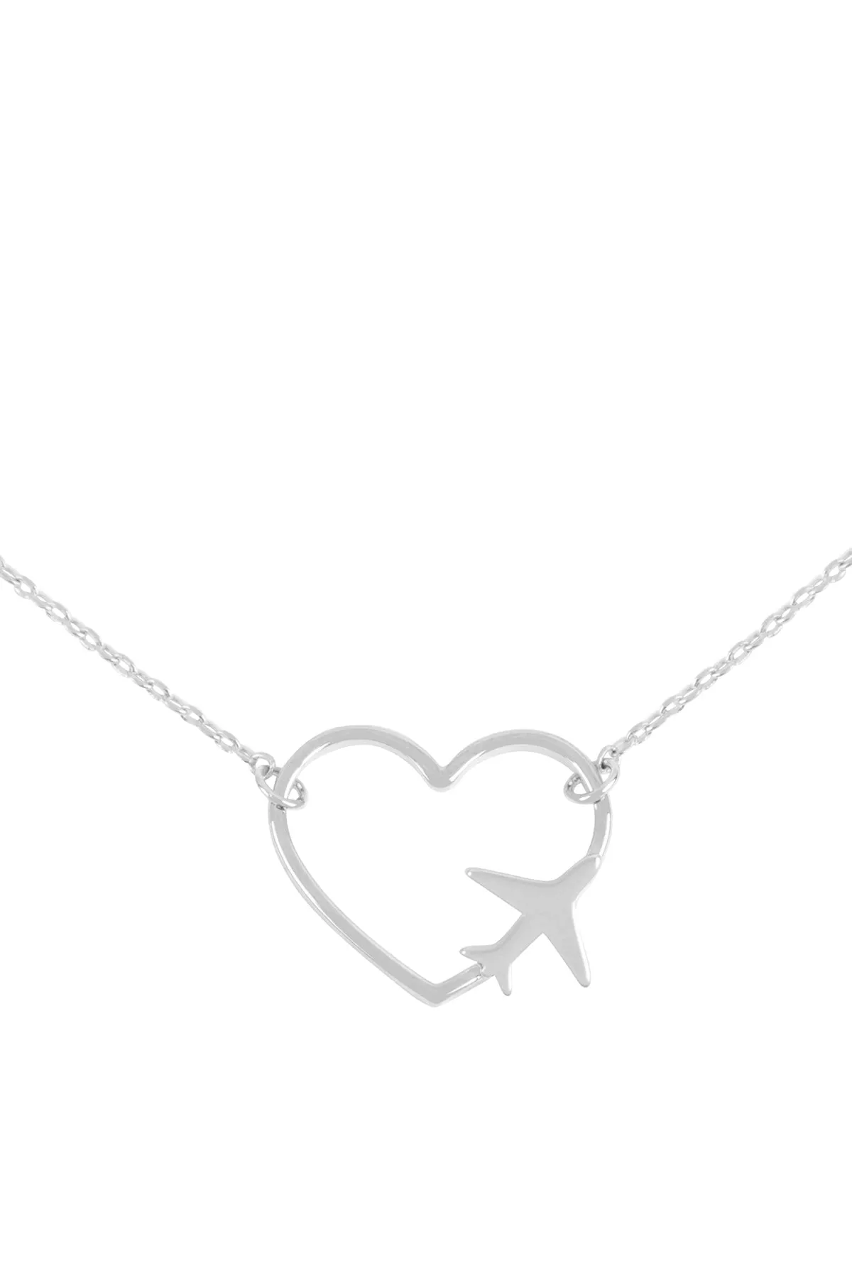 OPEN HEART W/ AIRPLANE ACCENT COLOR PENDANT BRASS NECKLACE