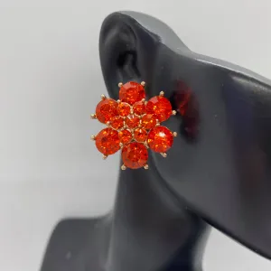 Orange Crystal Flower Clip On Earrings | CJB012