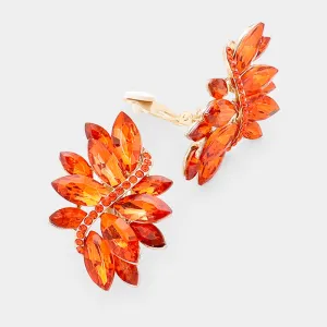 Orange Crystal Rhinestone Earrings on Gold | Clip On | 422694
