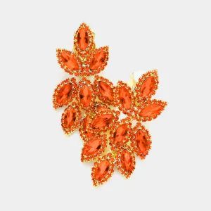 Orange Crystal Rhinestone Oval Cluster Clip On Earrings | 614096