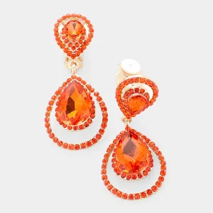 Orange Crystal Surround Clip On Earrings | 422695
