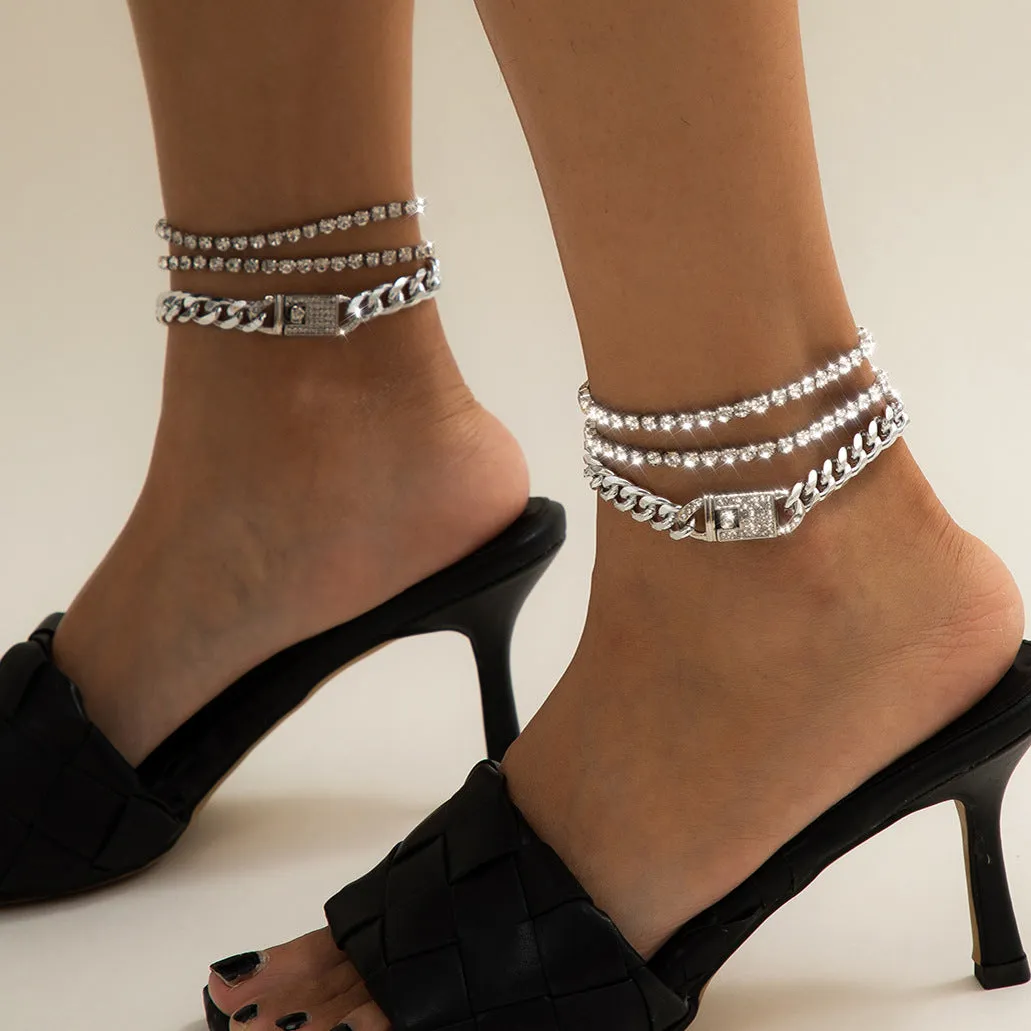 Ornaments Retro Ethnic Style Slightly Inlaid Cuban Buckle Anklet Women
