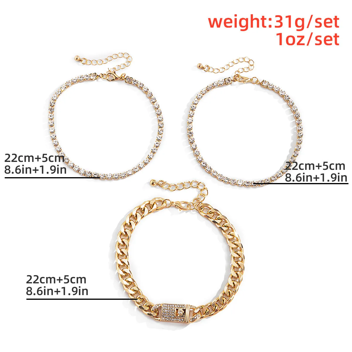 Ornaments Retro Ethnic Style Slightly Inlaid Cuban Buckle Anklet Women