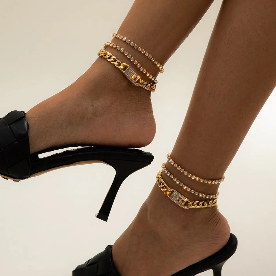 Ornaments Retro Ethnic Style Slightly Inlaid Cuban Buckle Anklet Women