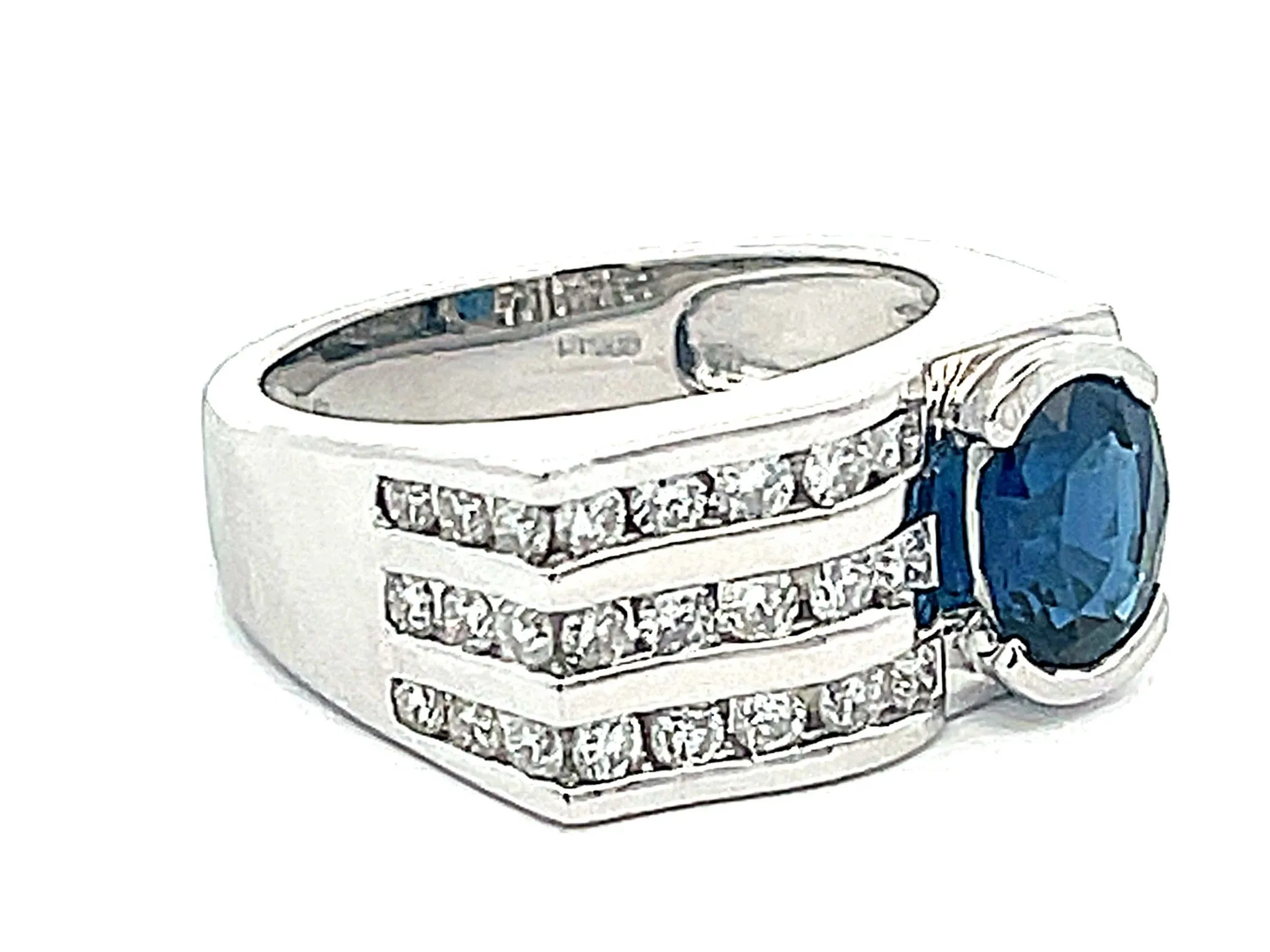 Oval Blue Sapphire Diamond Ring in Platinum