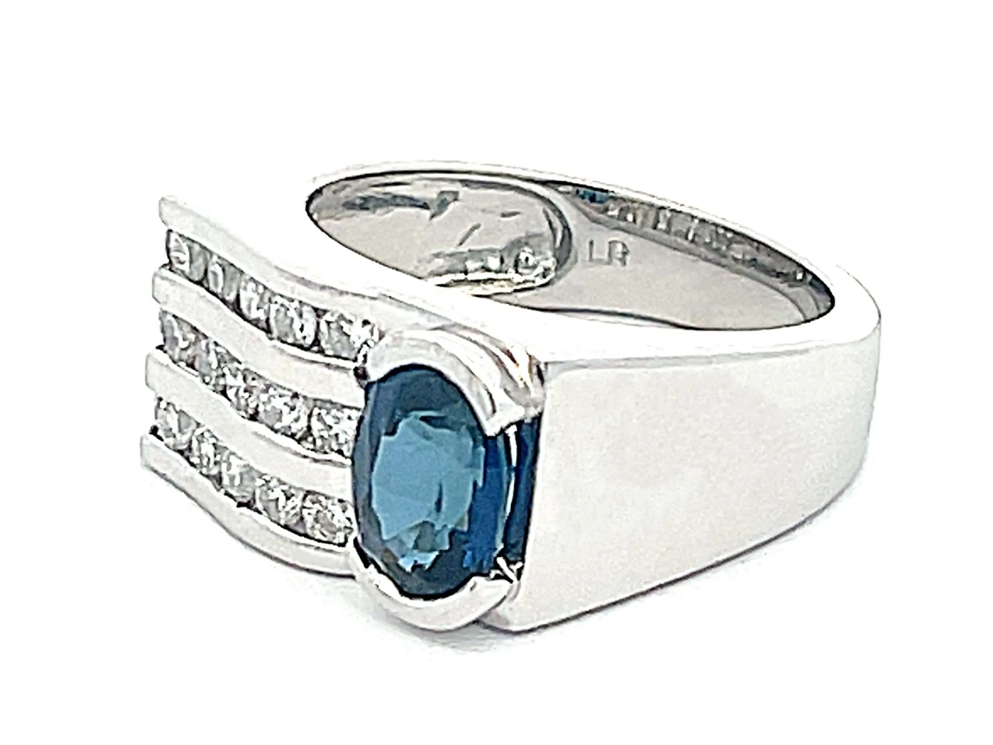 Oval Blue Sapphire Diamond Ring in Platinum
