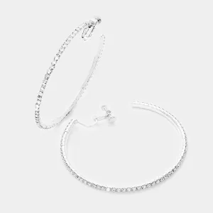 Oversized Clip On Crystal Rhinestone Hoop Earrings  | 3.25" | 378698