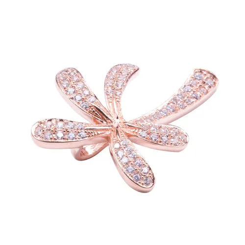 Palm Tree Sterling Silver Pendant Pink Gold Plated Pave Cubic Zirconia(Chain Sold Separately)