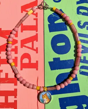 Pastel trade beads with hand painted silver pendants