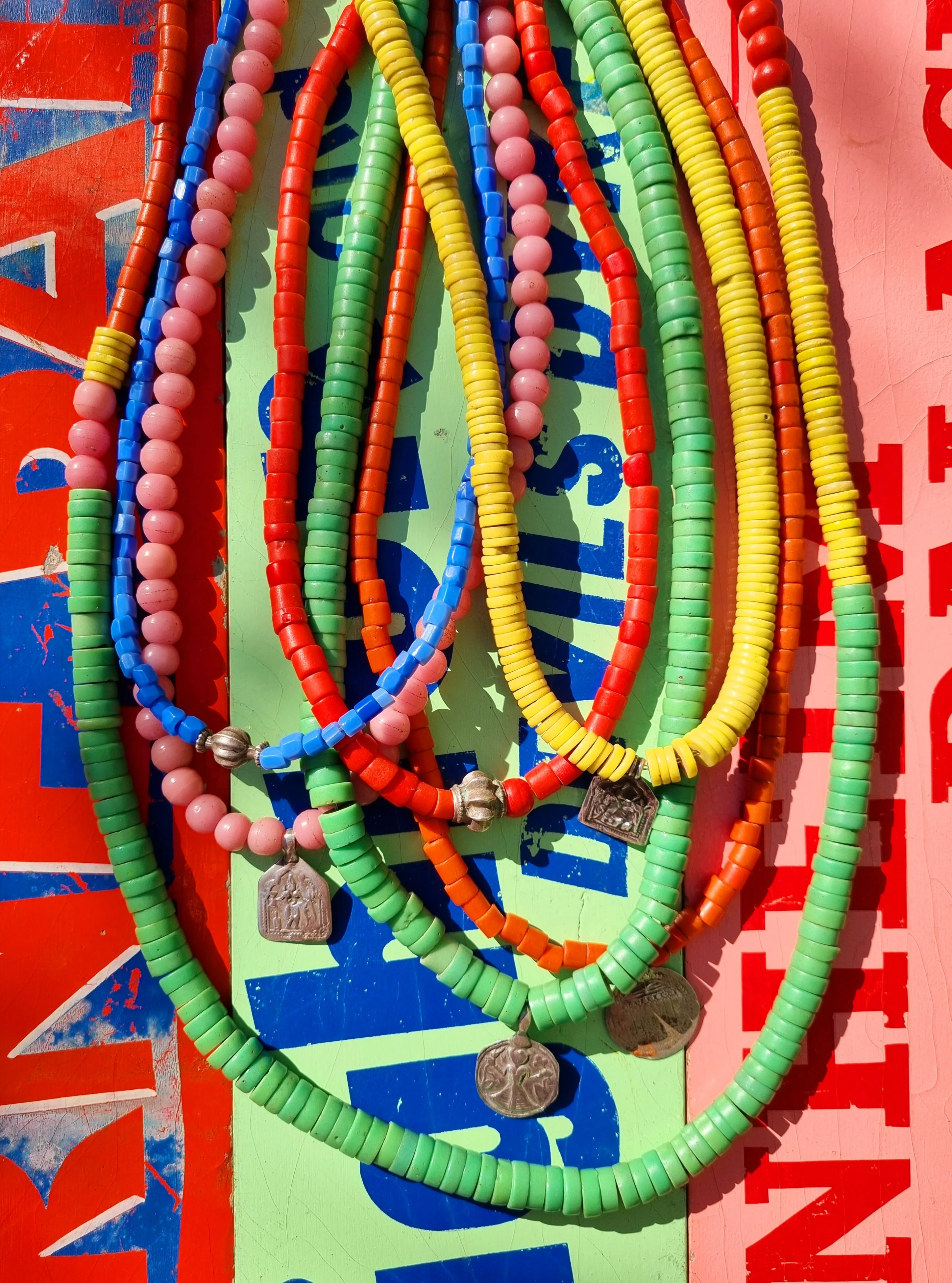 Pastel trade beads with silver