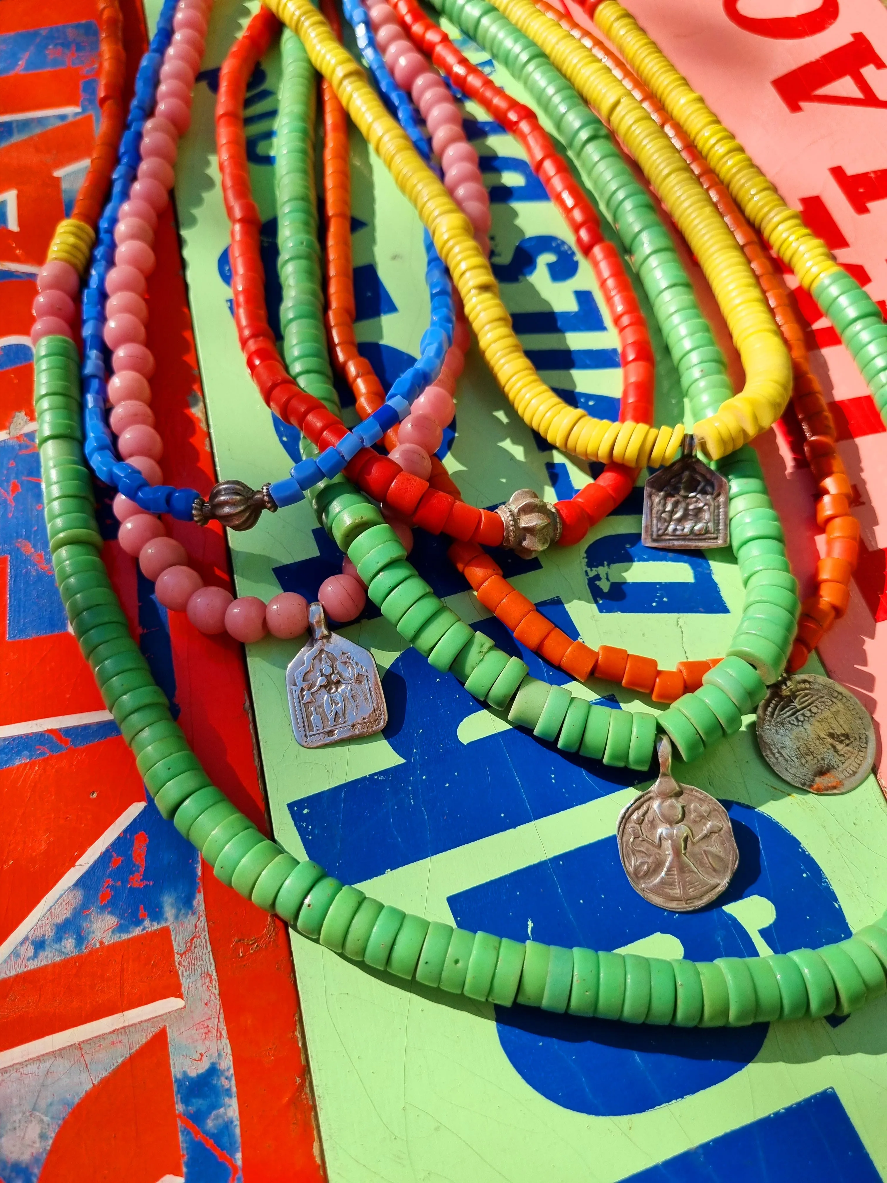 Pastel trade beads with silver