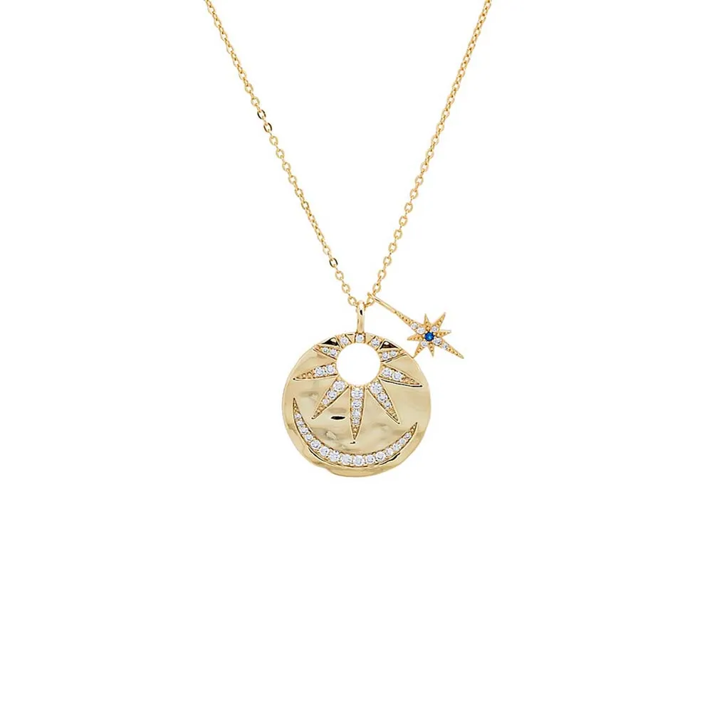 Pavé Sun & Moon Disc Necklace