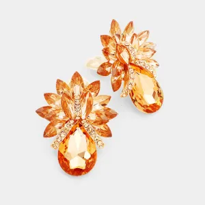 Peach Crystal Petal Teardrop Clip On Pageant Earrings  | Prom Earrings | 272272