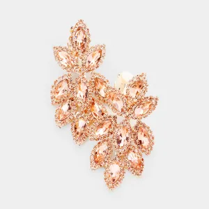 Peach Crystal Rhinestone Oval Cluster Clip On Earrings on Gold | 418308