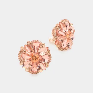 Peach Multi Stone Clip On Stud Interview Earrings | Pageant Earrings |  588567