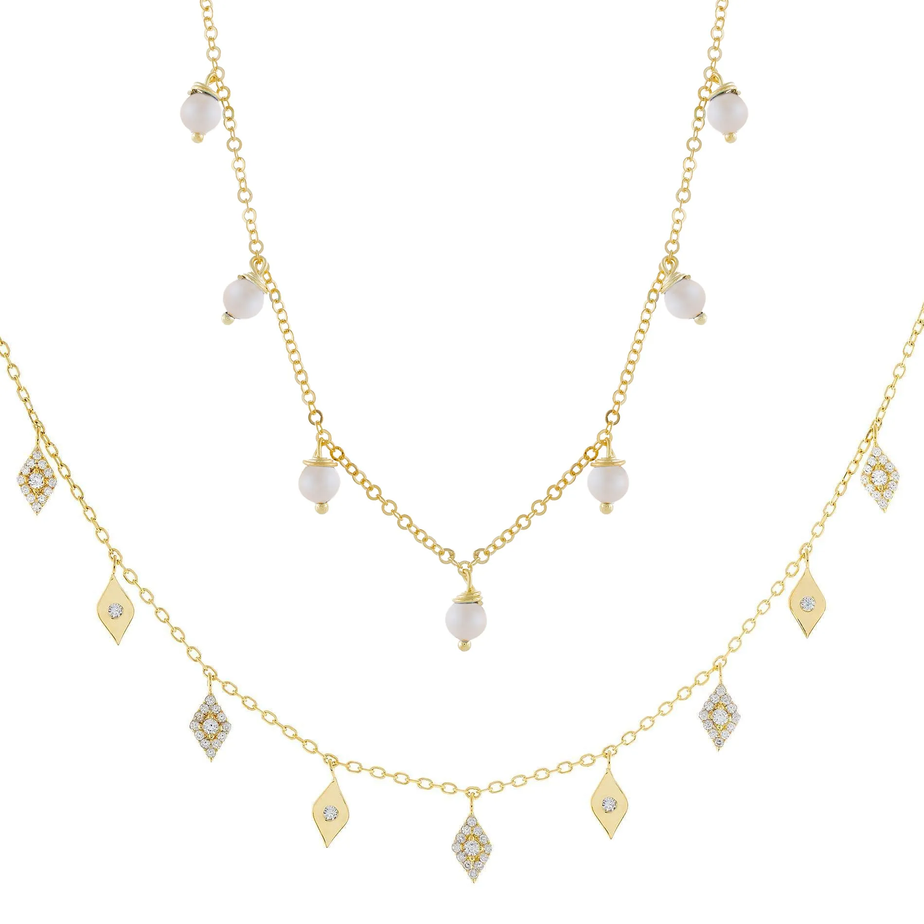 Pearl X CZ Dangling Necklace Combo Set