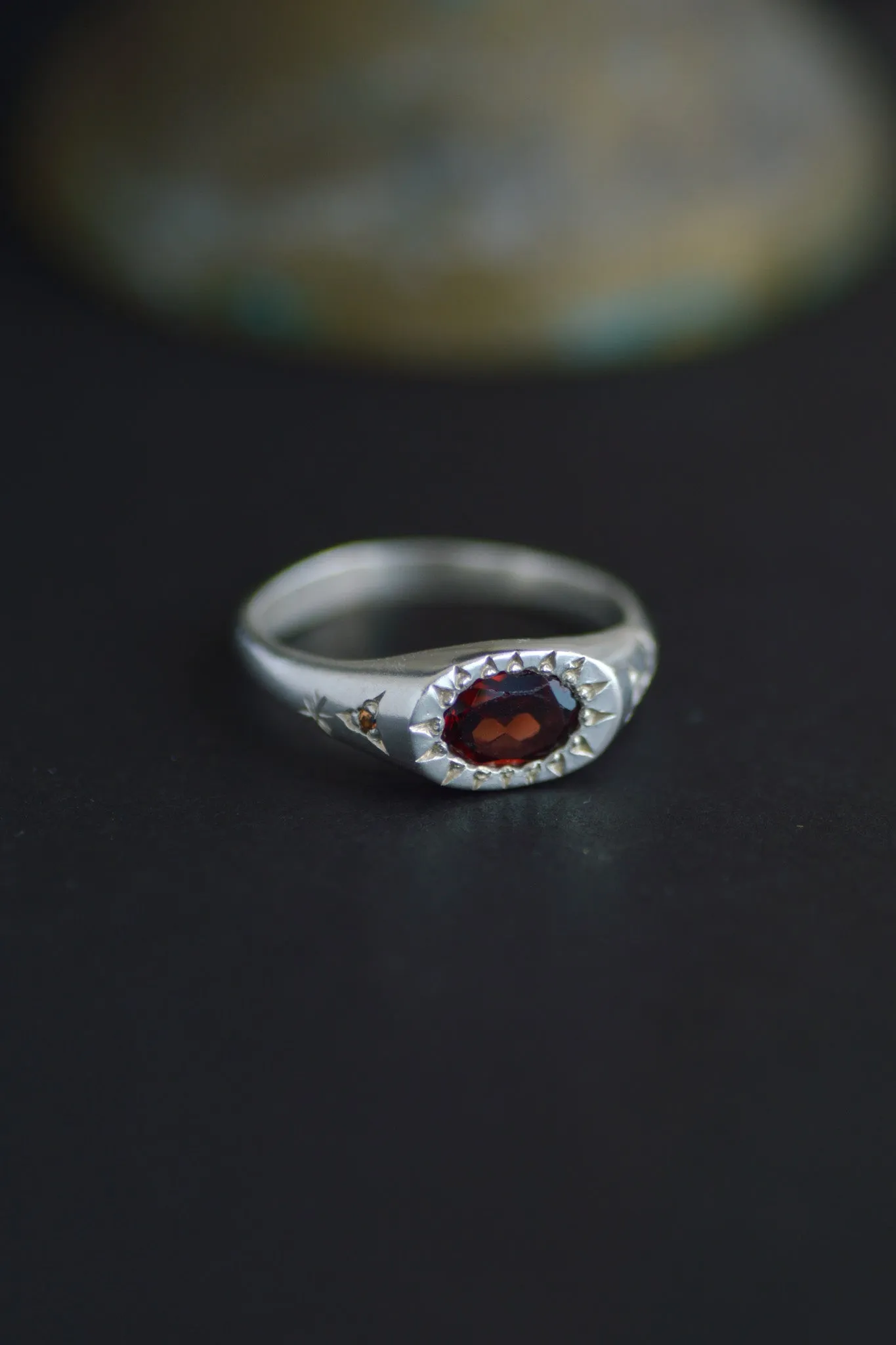 Penny Red Garnet Silver Signet RIng