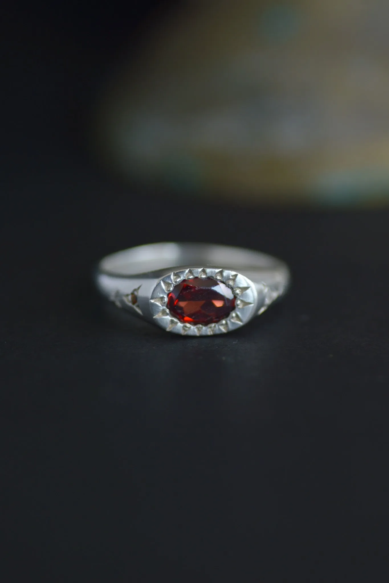 Penny Red Garnet Silver Signet RIng