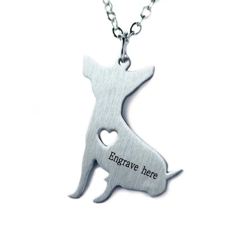Personalized Stainless Steel Chihuahua Puppy Pendant Necklace, Engrave Name, Gift for Pet Lover
