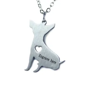 Personalized Stainless Steel Chihuahua Puppy Pendant Necklace, Engrave Name, Gift for Pet Lover