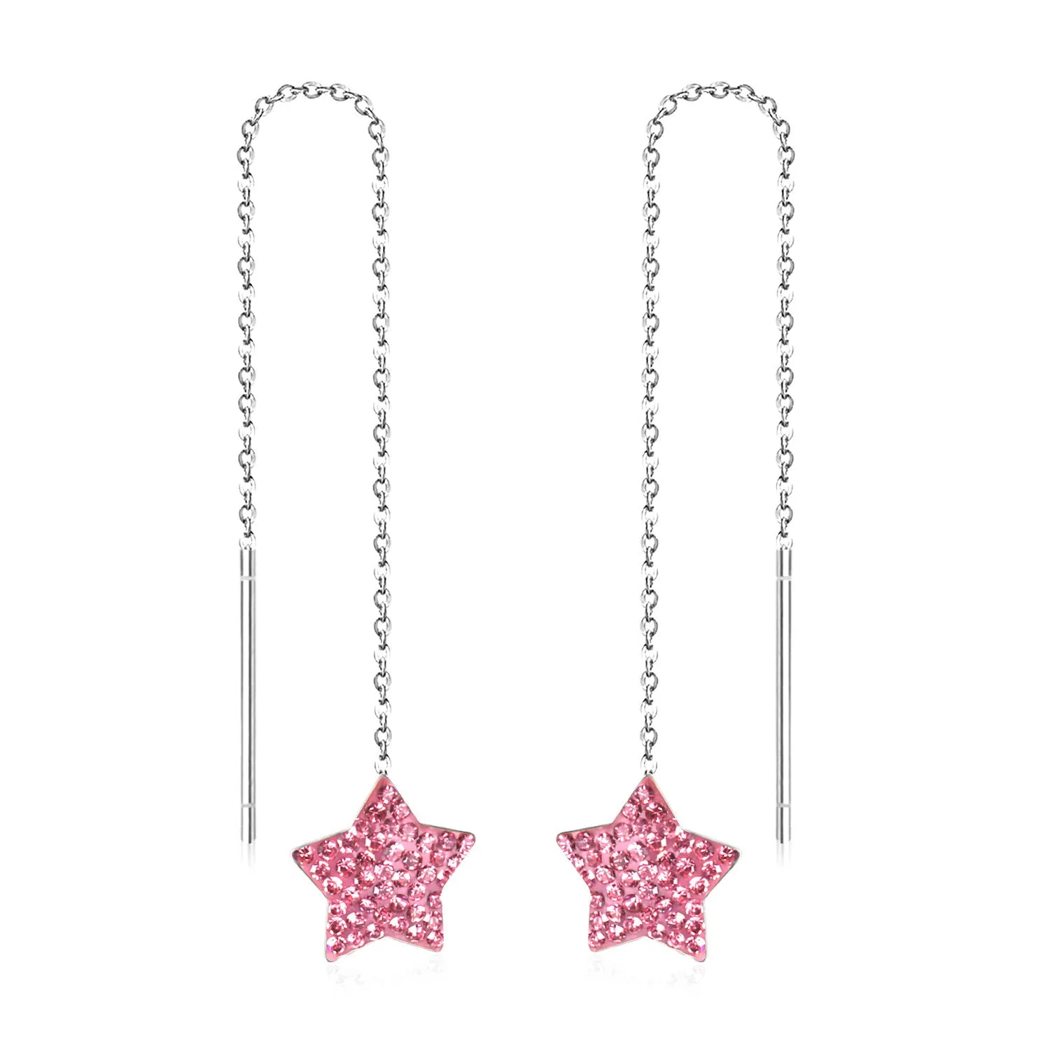Pink Cubic Zirconia & Silver-Plated Star Threader Earrings