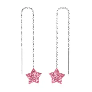 Pink Cubic Zirconia & Silver-Plated Star Threader Earrings