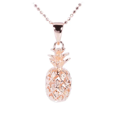 Pink Gold Plated Sterling Silver Pineapple Pendant (L) (Chain Sold Separately)