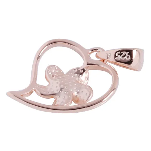 Pink Gold Plated Sterling Silver Simple Heart w/Plumeria Pendant (Chain Sold Separately)