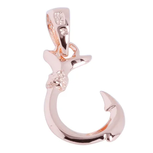Pink Gold Plated Sterling Silver Small Fish Hook Pendant (Chain Sold Separately)