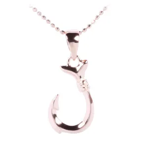 Pink Gold Plated Sterling Silver Small Fish Hook Pendant (Chain Sold Separately)