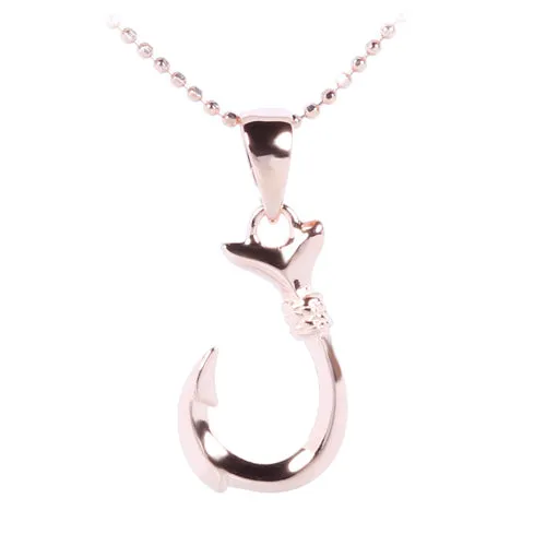 Pink Gold Plated Sterling Silver Small Fish Hook Pendant (Chain Sold Separately)