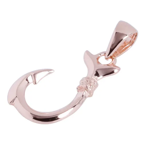 Pink Gold Plated Sterling Silver Small Fish Hook Pendant (Chain Sold Separately)