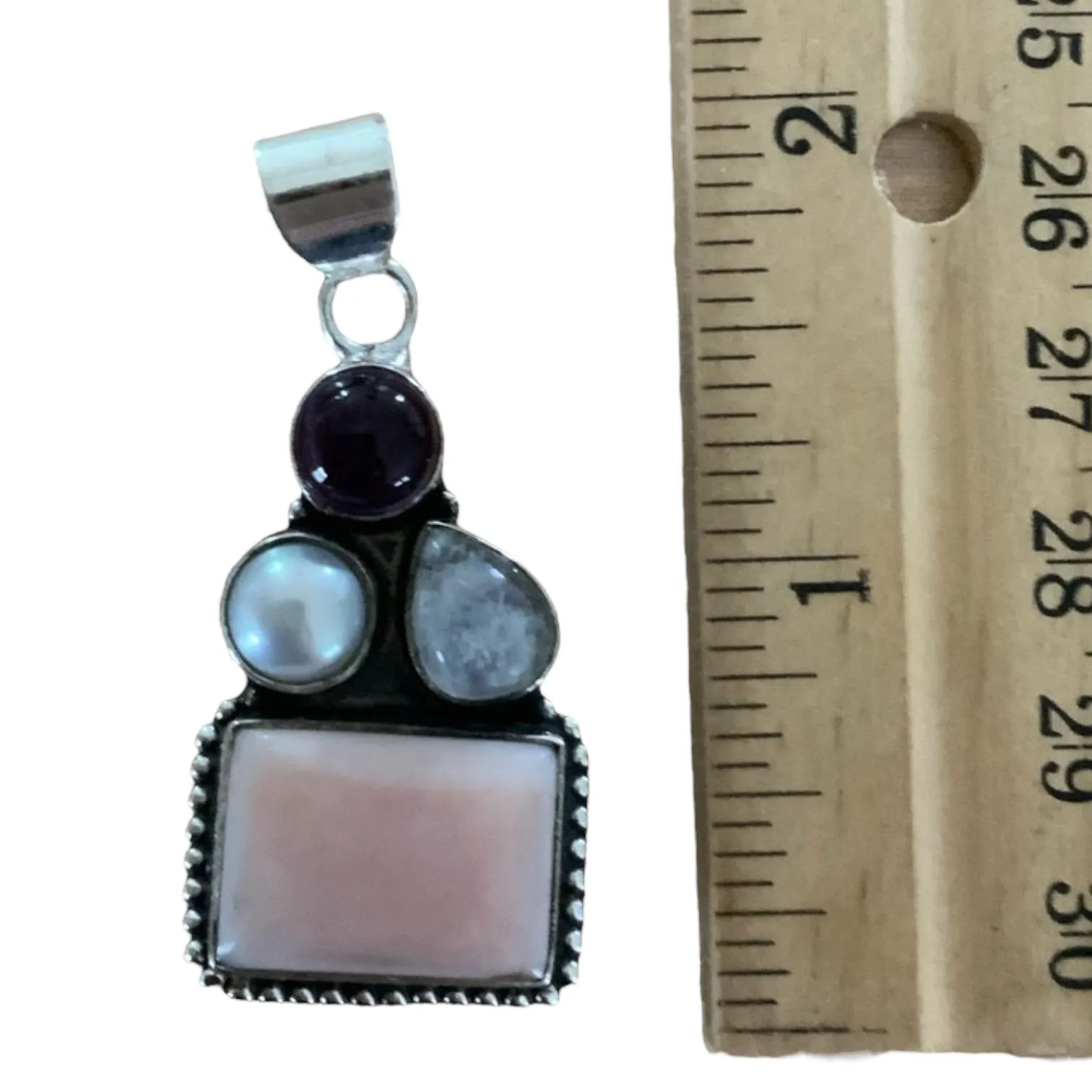 Pink Opal Amethyst Pearl Moonstone Solid 925 Sterling Silver Pendant