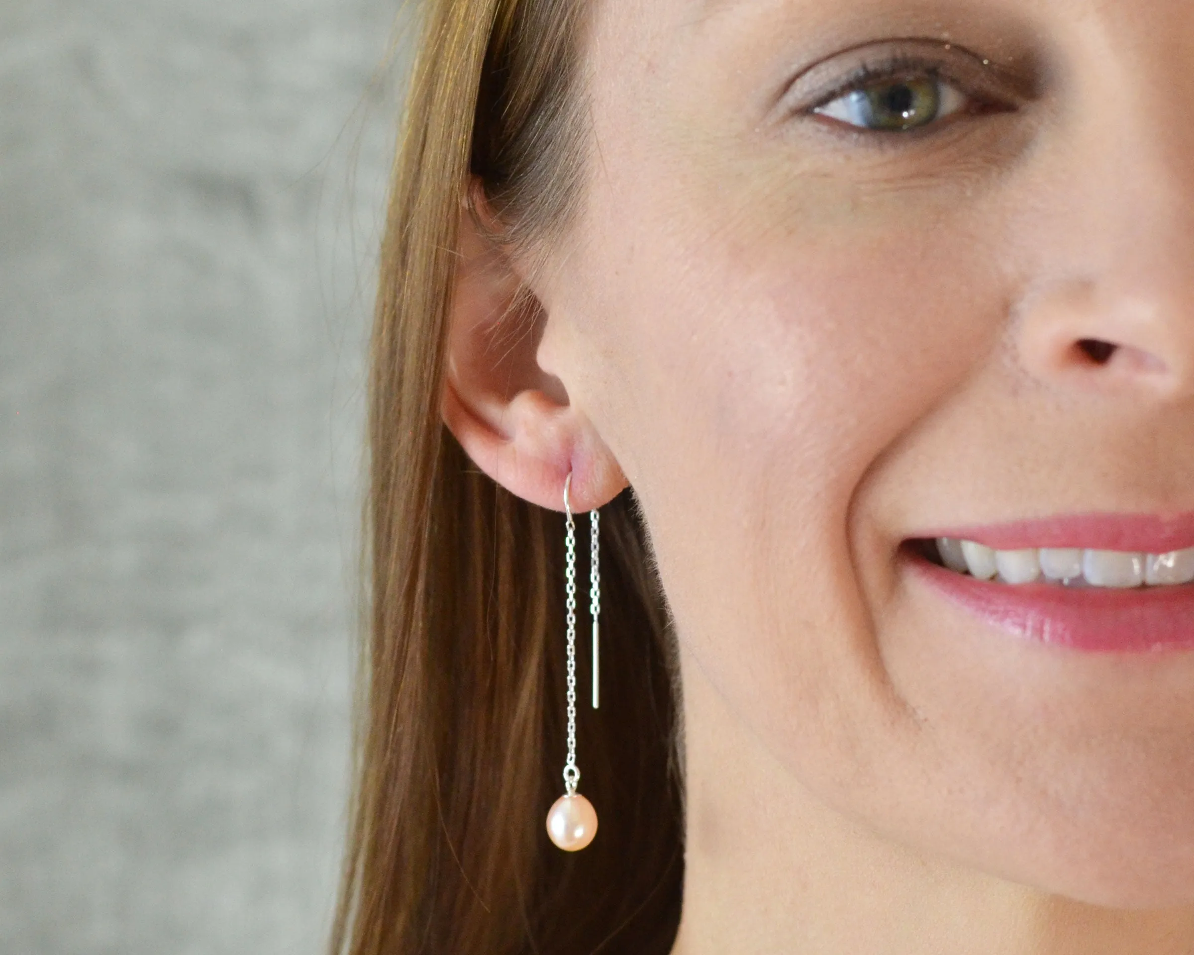 PINK PEARL THREADER EARRINGS