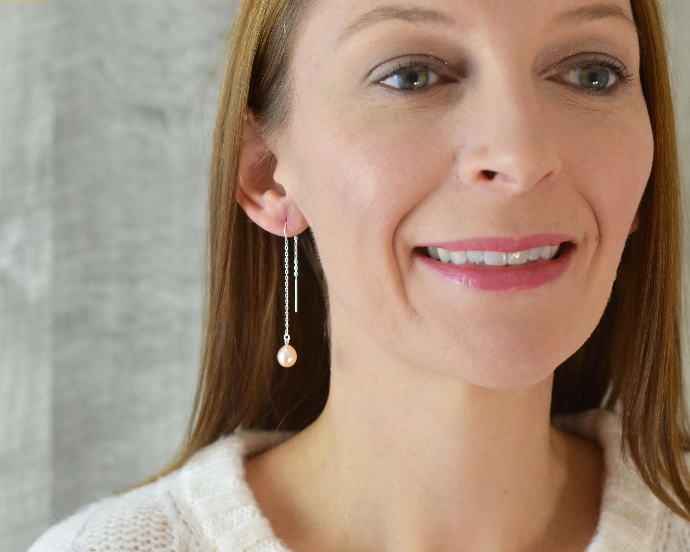 PINK PEARL THREADER EARRINGS