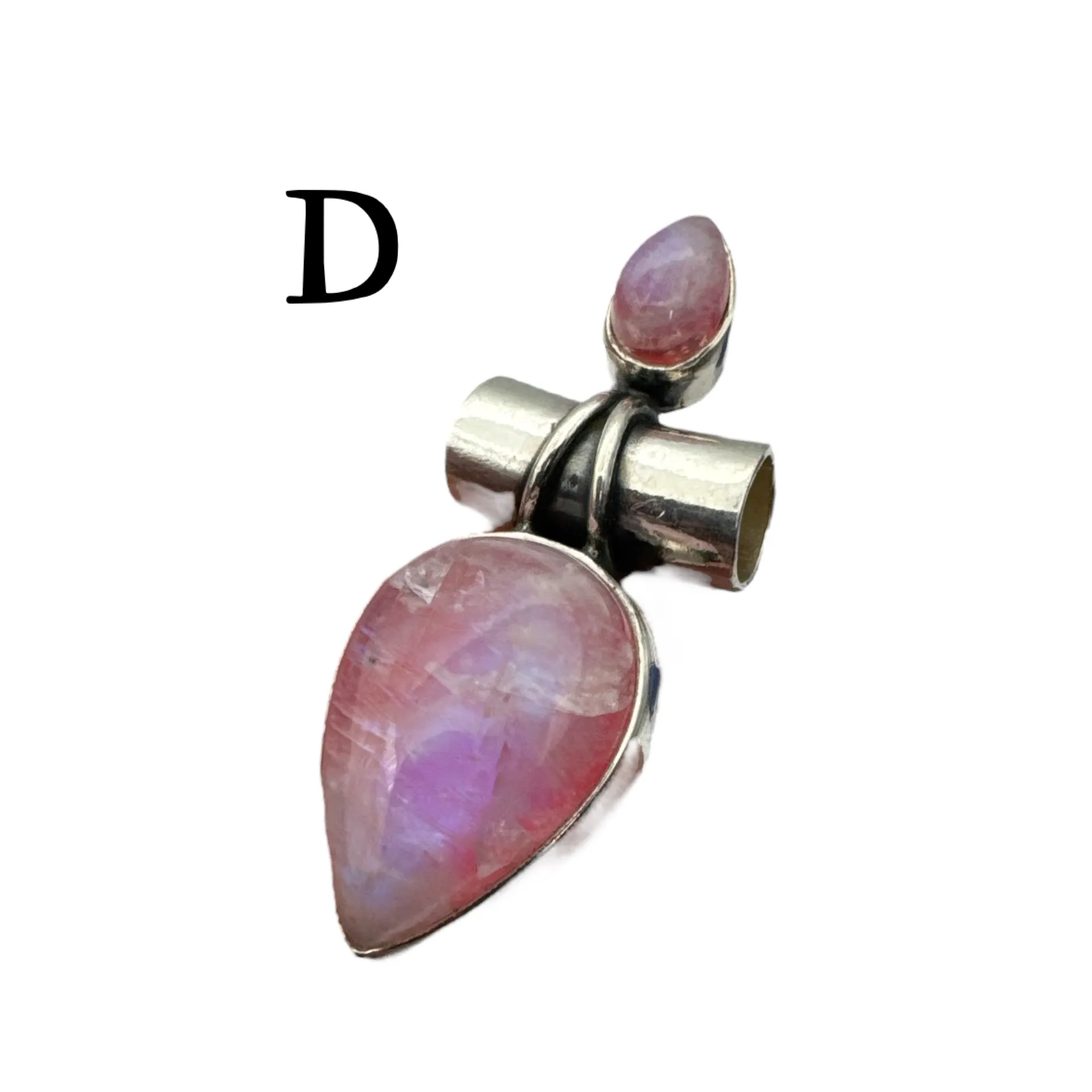 Pink Rainbow Moonstone Solid 925 Sterling Silver Pendant D