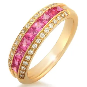 Pink Sapphire & Diamond Ring, 18k Yellow Gold