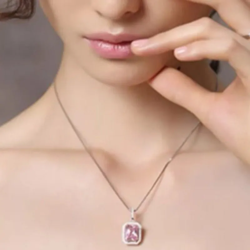 Pink Spinel Gemstone Pendant Necklace White Gold Women's Fine Jewelry