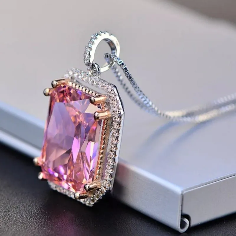 Pink Spinel Gemstone Pendant Necklace White Gold Women's Fine Jewelry