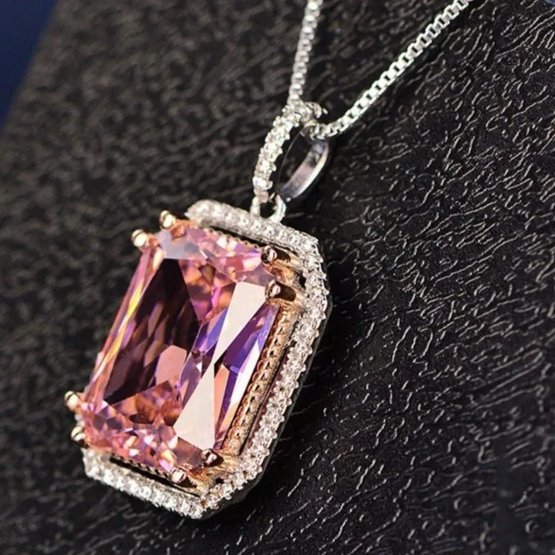 Pink Spinel Gemstone Pendant Necklace White Gold Women's Fine Jewelry