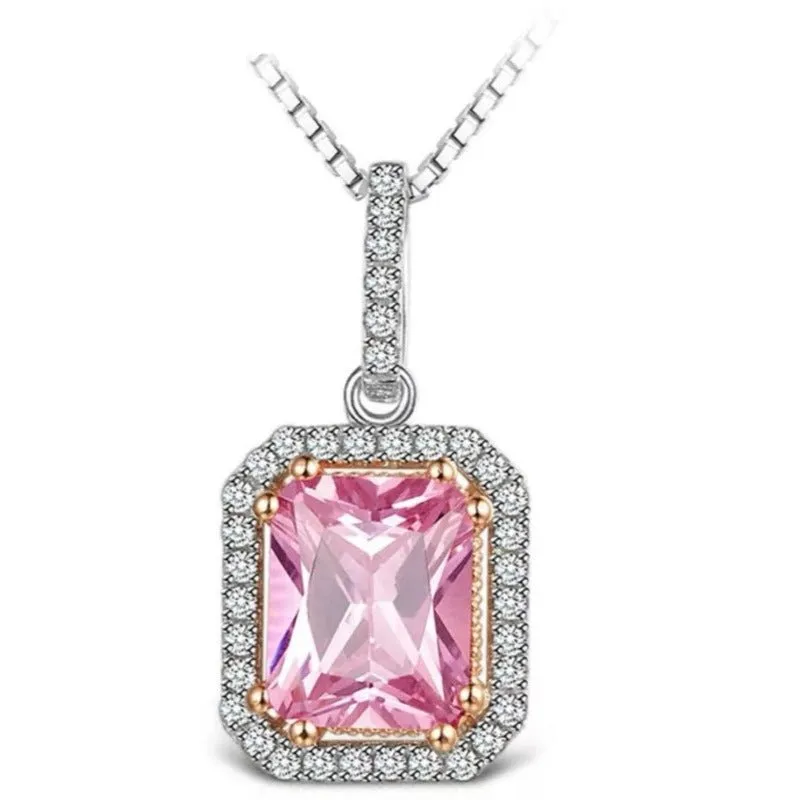 Pink Spinel Gemstone Pendant Necklace White Gold Women's Fine Jewelry